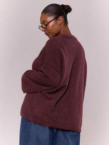MUSERA USERA Mohair Plus Size Crew Neck Jumper Spring Y2K 90's Casual Cute Airport Back To School Everyday Spring - Burgundy - View 4