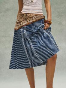 Bohemela Váy denim dệt sọc thường ngày dành cho nữ - Màu xanh lam - Xem 9