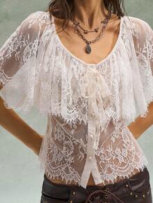 Bohemela 女士休闲纯色梭织荷叶边下摆衬衫 - 白色 - 查看 3