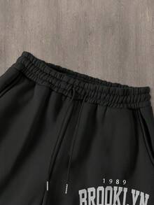 Manfinity Homme 男士纽约标语印花休闲卫衣和运动裤两件套，秋冬男装 - 彩色 - 查看 5