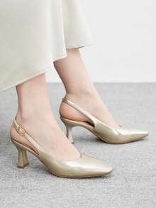 CUCCOO BIZCHIC Nuevos zapatos de vestir de tacón ancho y punta cuadrada con diseño minimalista francés, versátiles, para mujer, para primavera/otoño - Dorado - Ver 4