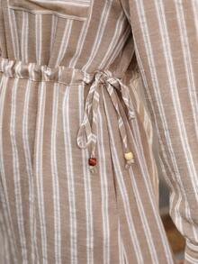 EMERY ROSE Women's Striped Print Long Sleeve Dress - Khaki - View 5