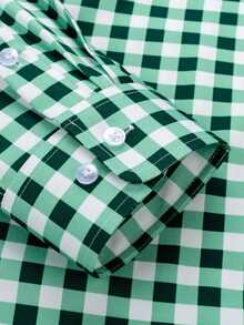 Manfinity Homme Men's Casual Everyday Plaid Front Button Long Sleeve Shirt - Dark Green - View 4