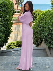Vestido largo elegante y minimalista con diseño de cintura elástica, multicapa de volantes en la cintura, favorecedora silueta, adecuado para el trabajo, citas, vacaciones - Morado Violeta - Ver 6