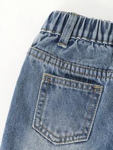 Baby Boy Stylish Street Casual Washed Cargo Pocket Relaxed Fit Light Blue Jeans - Light Wash - View 5