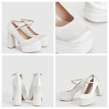 CUCCOO LuxiPop Giày cao gót đế dày thiết kế khóa thời trang dành cho nữ, thích hợp cho các dịp tiệc tùng - Màu be - Xem 3