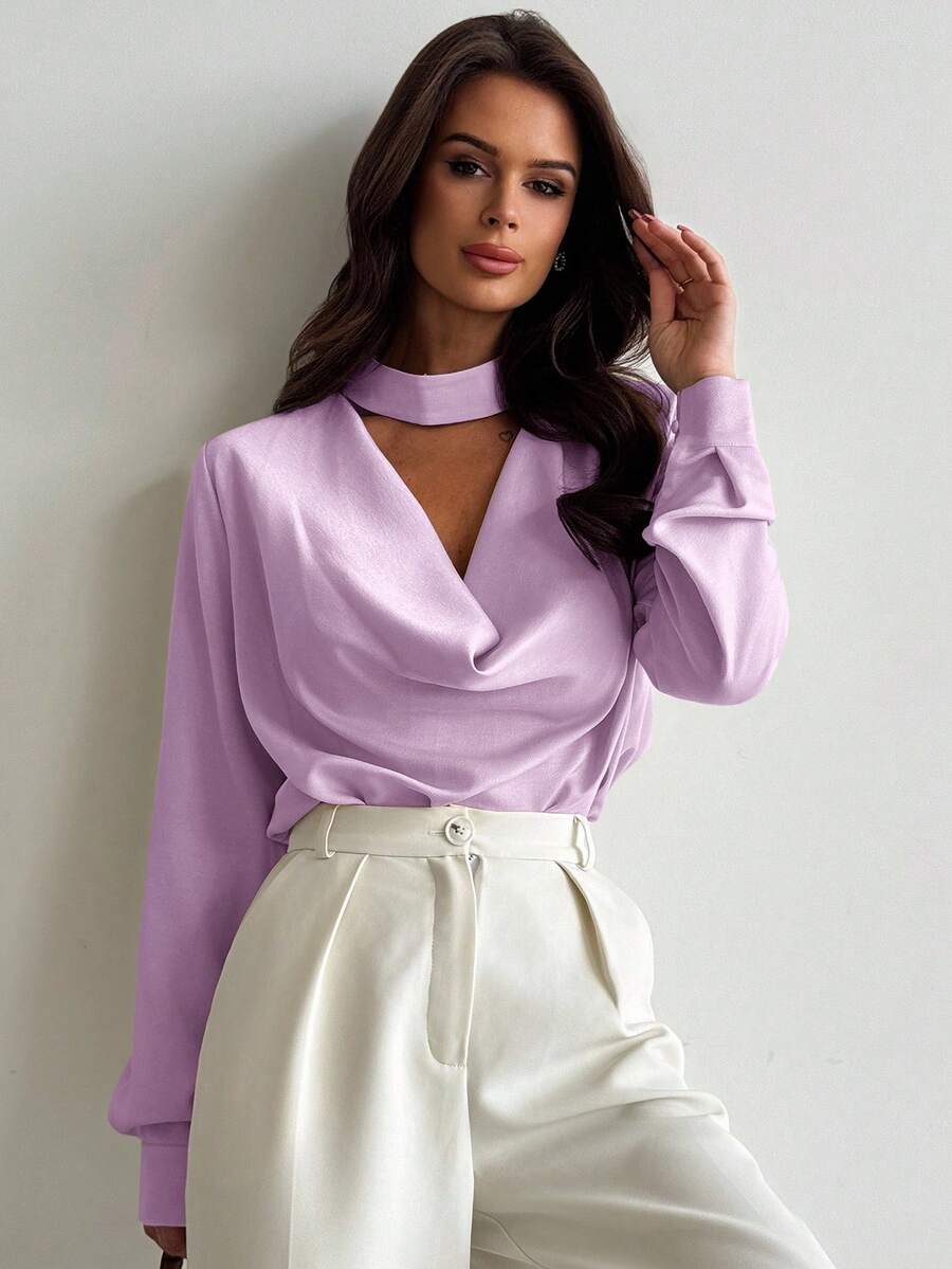 Firerie Áo sơ mi nữ tay dài bằng vải poplin thanh lịch, tinh tế, lấy cảm hứng từ phong cách cổ điển, tối giản, thích hợp cho ngày lễ tình nhân mùa xuân/hè. - Màu tím  Violet - Xem 1