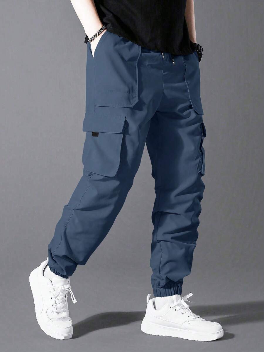 Manfinity Homme Men's Solid Color Slant Pocket Casual Versatile Jogger Pants Men Cargos Blue Cargo Pants Men Men Street Wear Pants - Navy Blue - View 1
