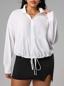 Rhythm Era Plus Size Solid Color Minimalist Casual Long Sleeve Sports Jacket - White - View 3