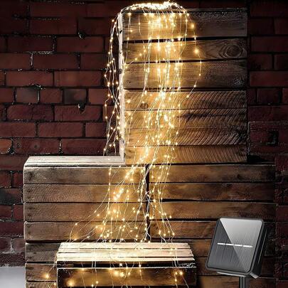 1PC 100-200 LED Solar Powered Vine Lights, Hanging Fairy Lights, Outdoor Waterproof Rattan Fairy String Lights With 8 Lighting Modes, Suitable For Yard, Garden, Fence, Wedding, Christmas Party, Balcony And Various Occasions