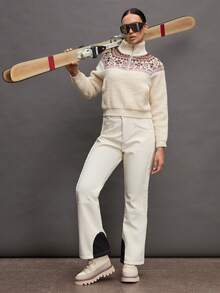 Activina Women's Geometric Jacquard Drop Shoulder Zip-Up Half Placket Sweater