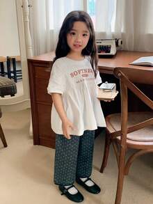 DAZY Young Girl' Round Neck Casual English Print Short Sleeve T-Shirt, Spring/Summer - White - View 6