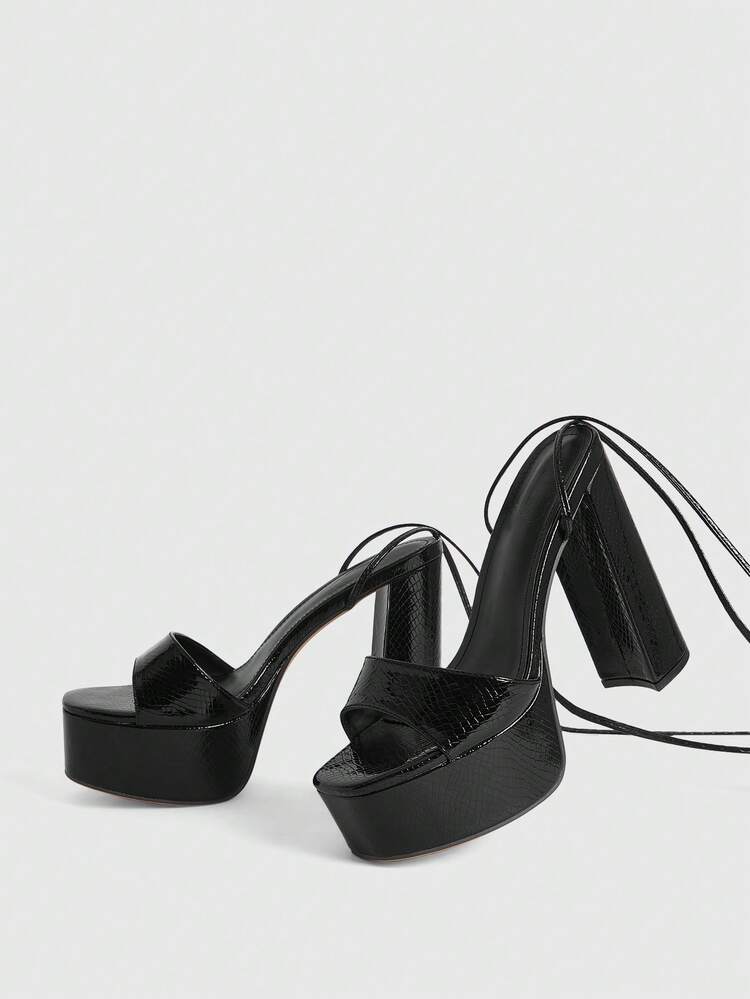 CUCCOO LuxiPop Stylish And Sexy Women's Thick-Heeled High-Heeled Sandals, Water Drop-Shaped Design, Snake Pattern Sexy Cross-Lace-Up Dance Shoes, Nightclub Banquet High Heels
