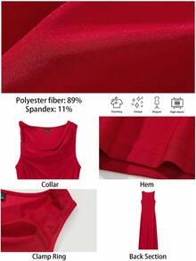 Maija 女士纯色垂褶修身优雅无袖连衣裙 - 紅色 - 查看 2