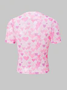 Men's Allover Heart Print Short Sleeve Mesh Undershirt