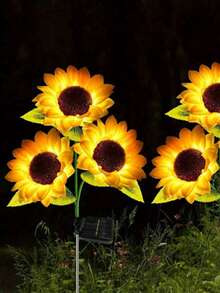 1Pc Outdoor Garden Decorative Solar Lights - Solar Garden Lights With 3 Sunflowers / Sapphires Waterproof Solar Lights For Outdoor Auto On / Off Garden Decorative Lights For Garden Terrace Courtyard - Yellow - View 4