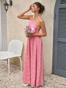 SuriyaCove Abito lungo casual da donna con lacci e schiena scoperta, colore rosa - Rosa - Visualizzare 1