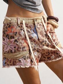 Bohemela 波西米亚风度假休闲豹纹图案梭织宽松女式短裤