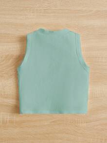 少女休闲简约卡通图案无袖圆领背心，适合夏季穿着 - 綠色 - 查看 2