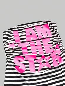 ROMWE J-Fashion Spring/Summer Y2K Slogan & Star Print Ruched Waist Women Mini Cami Dress - Black and White - View 4