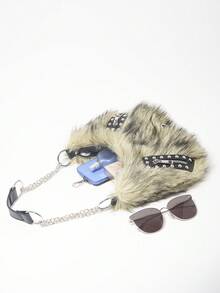 ROMWE Grunge Punk 女士单肩包，流浪包，仿皮草，毛绒，铆钉，时尚，个性，百搭，街头风，甜美酷女孩，性感女孩，朋克，Y2K，日常，秋冬（随机图案） - 彩色 - 查看 9