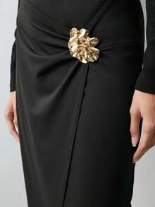 Maija Falda envolvente con decoración metálica elegante para mujer, otoño - Negro - Ver 4