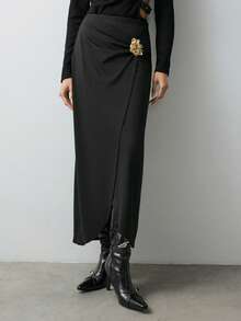 Maija Falda envolvente con decoración metálica elegante para mujer, otoño - Negro - Ver 7
