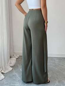 SHEIN Elenzya Women's Elegant Casual Commuting Asymmetrical Loose Pants - Green - View 2