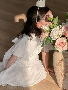 DAZY Baby Girl Ruffled Hem Casual Dress, Spring/Summer - White - View 4