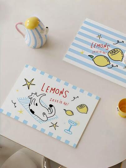 Zazumi Portable Lemon Cartoon PU Leather Placemat - Reusable Table Mat, Thoughtful Gift For Family & Home Enthusiasts