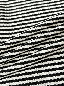 Teen Girl Knitted Striped Drawstring Waist Casual Pants Black And White Clothes For Tween Girls - Black and White - View 6