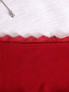 少女休闲可爱荷叶边领泡泡袖T恤，适合女学生日常穿着 - 酒紅色 - 查看 3