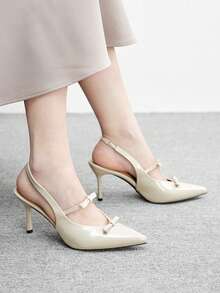 CUCCOO BIZCHIC Apricot Pointed Toe Bowknot Stiletto High Heel Pumps, Fashionable French Minimalist Versatile Women Shoes, Spring/Autumn Valentine's Day - Apricot - View 4