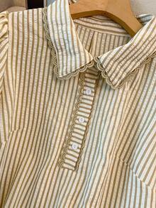 SHEIN Clasi Đầm nữ cỡ lớn kẻ sọc cổ bẻ, đầm thường ngày, đầm đi nghỉ mát, đầm ngoài trời. - Màu be - Xem 11