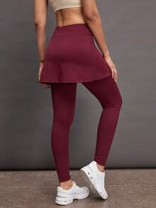 Activina Damen Kontrast-Farbe Lässig Sport Leggings - Bordeaux - Übersicht 2
