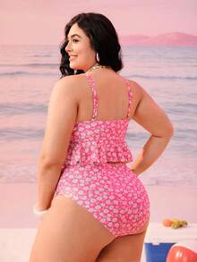 Swim Mod Plus Size Women 2pcs/Set Random Print Thick Strap Sexy Beach Holiday Bikini Swimwear - Multicolor - View 2