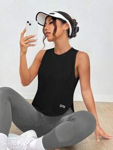 SHEIN Velisys 2pcs/Set Casual Versatile Simple Letter Print Sleeveless Sports Tank Top - Multicolor - View 4