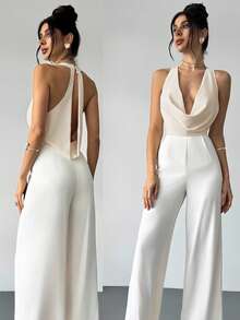 Firerie 优雅现代通勤浪漫约会性感派对海滩度假深V领露背吊带背心，适合节日、婚礼、音乐节、毕业典礼、教师装、返校季等场合。 - 白色 - 查看 1