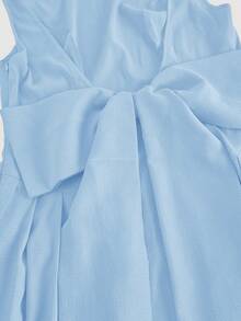 SHEIN MOD 大码露背蝴蝶结A字中长连衣裙，婚纱，约会礼服，情人节礼服 - 淺藍色 - 查看 3