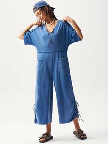 Bohemela Mono de mujer holgado de punto con cuello en V, lavado, estilo casual para vacaciones de verano, Día de San Valentín, festivales de música, estilo bohemio