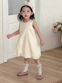 DAZY Toddler Girls' Round Neck Solid Color Korean Style Sleeveless Dress, Spring/Summer - White - View 10