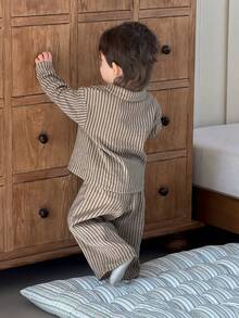 DAZY 2pcs Toddler Boys' Casual Striped Shirt Top And Pants Loungewear Set