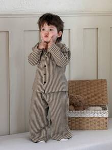 DAZY 2pcs Toddler Boys' Casual Striped Shirt Top And Pants Loungewear Set