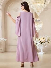 Al Najma Elegant & Modest 3D Floral Off-Shoulder Arabic Style Dress For Women Pink Dress For Women 3d Flower Dress Luxury Dress - Pink - View 8