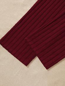 纯色磨毛罗纹女士休闲裤 - 酒紅色 - 查看 4