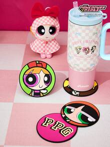 THE POWERPUFF GIRLS X Joivida 耐用PVC材质饮料杯垫 - 四件套，图案包括花朵、泡泡和毛茛，适用于儿童房、派对或收藏。 - 彩色 - 查看 2