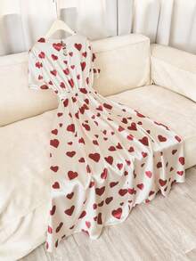 GlowEve 情人节圆领腰带扣装饰酒红色爱心蜜桃色A字长裙 - 彩色 - 查看 2