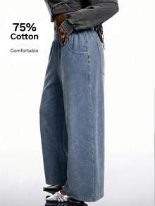 LYSMO 大码 Y2K 街头风宽松运动裤，饰有水钻，舒适，藏蓝色，秋冬款 - 藏蓝色 - 查看 5