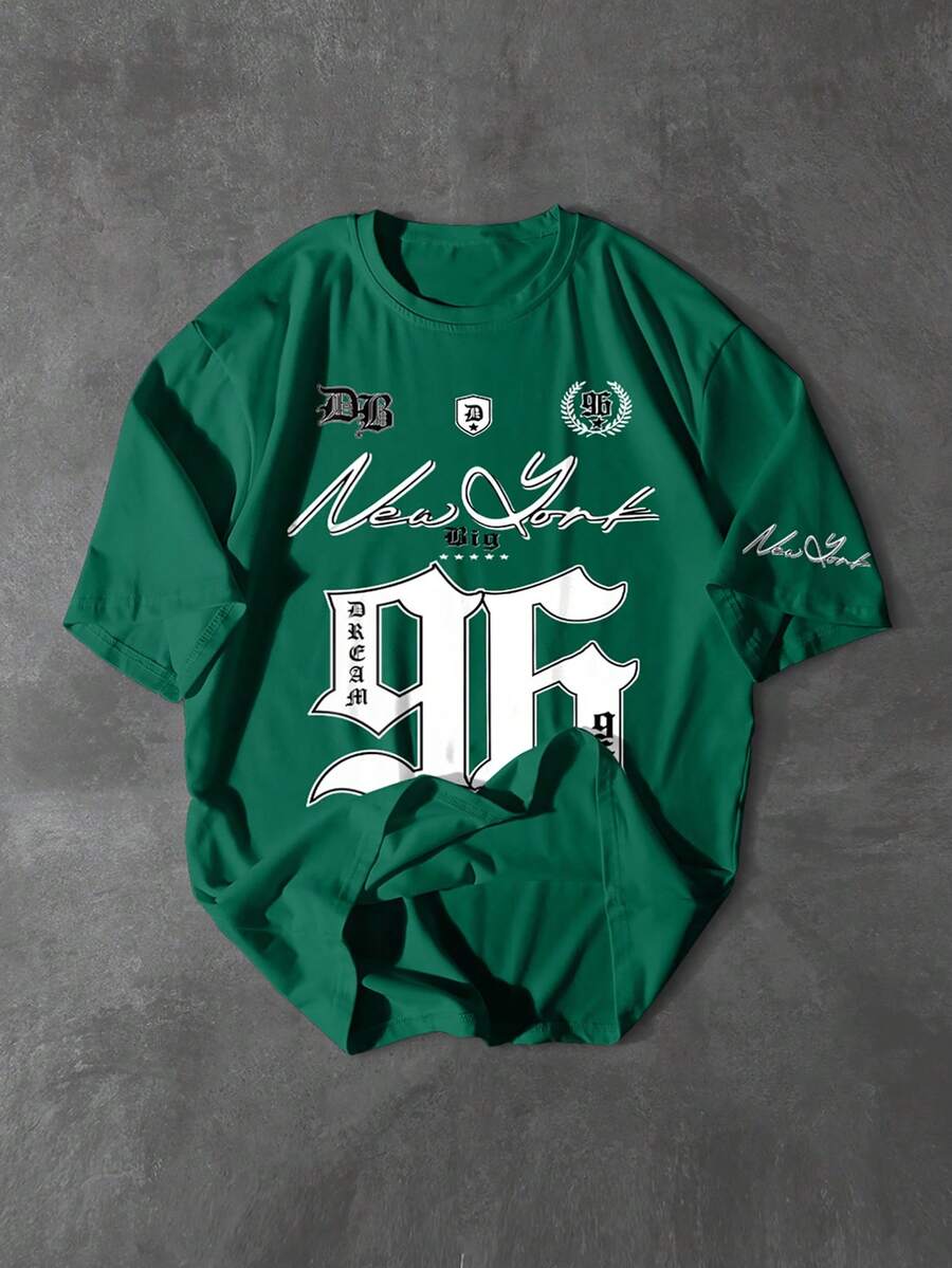 PAVTROS 男士休闲 #96 图案圆领短袖T恤 - 墨綠色 - 查看 1