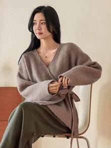 Dazy-Less 女士休闲落肩长袖开衫，秋冬款 - 灰色 - 查看 5